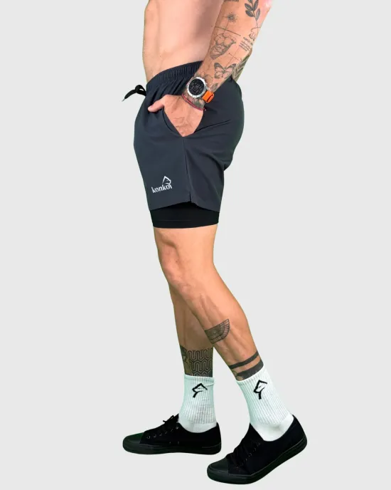 Short Hombre 2 en 1 Perfect Black Grey Konko - Imagen 4
