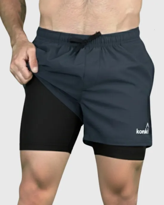 Short Hombre 2 en 1 Perfect Black Grey Konko - Imagen 6
