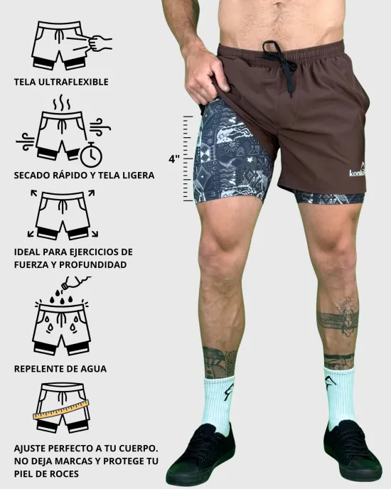 Short Hombre 2 en 1 Brown Tribal Konko - Imagen 5