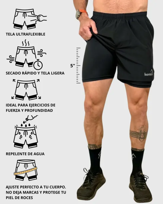 Short Hombre 2 en 1 Hyperflex Black Konko - Imagen 5