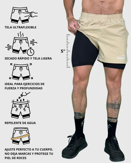 Short Hombre 2 en 1 Hyperflex Clay Konko - Imagen 5