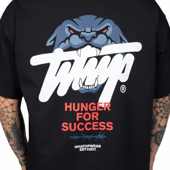 Polera Oversize Hombre Negra Estampa Pecho Whatup - Imagen 3