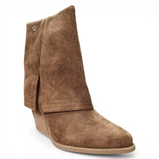 Botin Mujer Brown Microfibra Perforada Taco Medio Poeme - Imagen 7