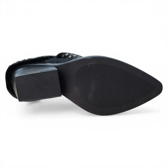 Botin Mujer Negro Tachas Microfibra Taco Medio Poeme - Imagen 6