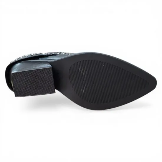 Botin Mujer Negro Sintetico Tachas Taco Medio Poeme - Imagen 2