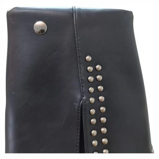 Botin Mujer Negro Sintetico Tachas Taco Medio Poeme - Imagen 3