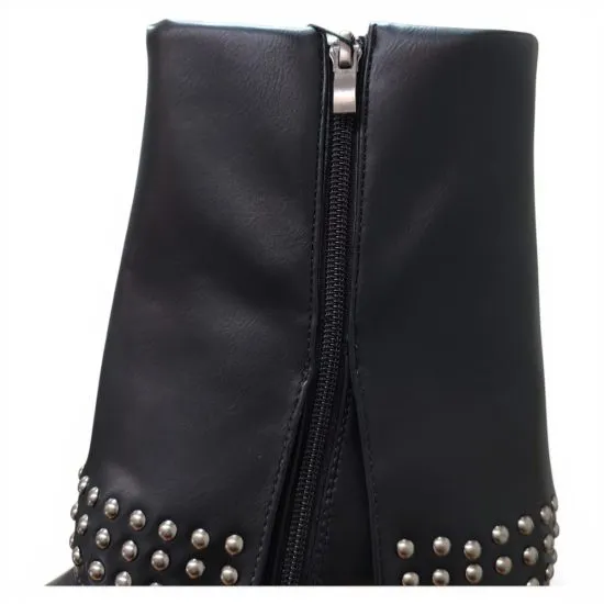 Botin Mujer Negro Sintetico Tachas Taco Medio Poeme - Imagen 8