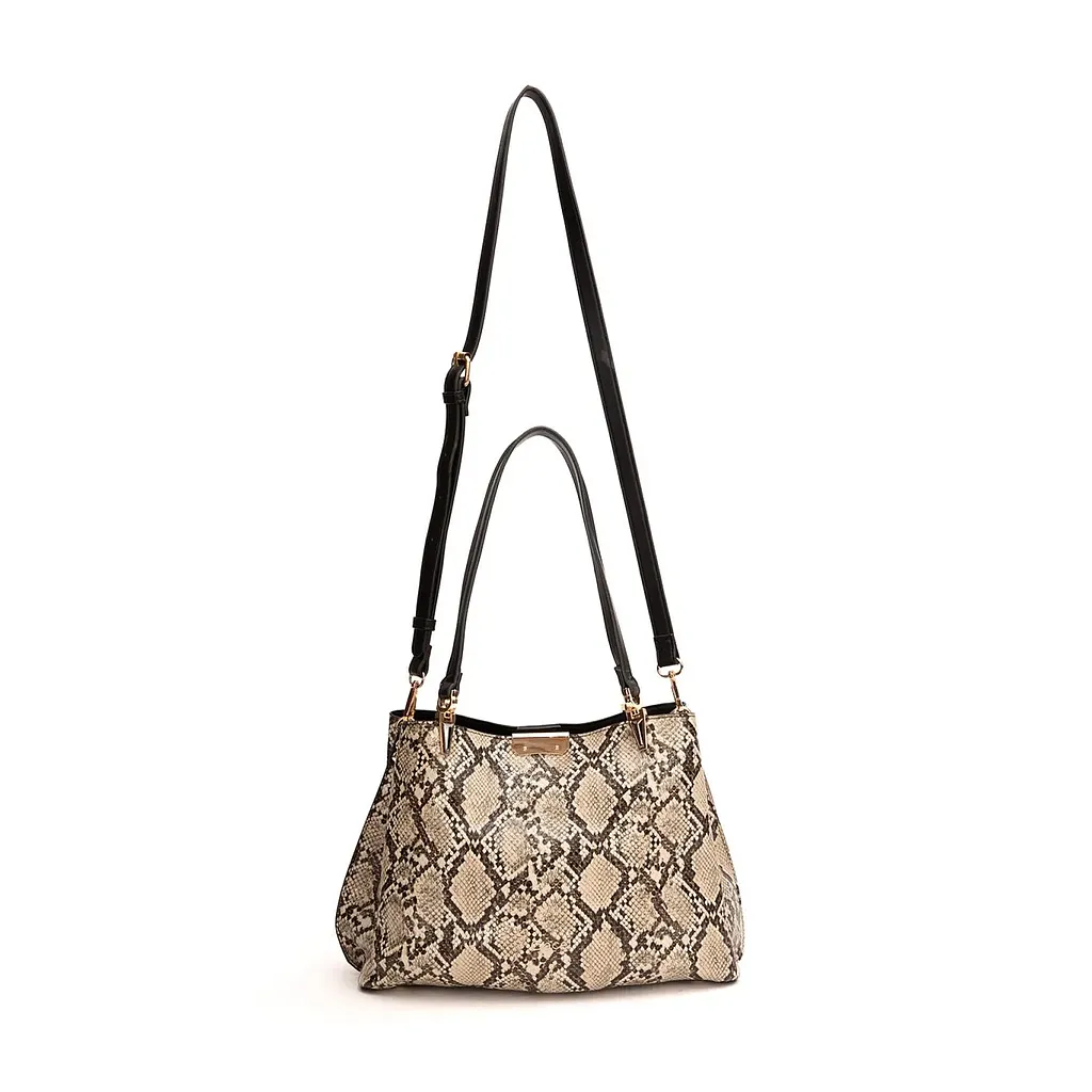 Cartera Grande Dos Asas Animal Print Off White