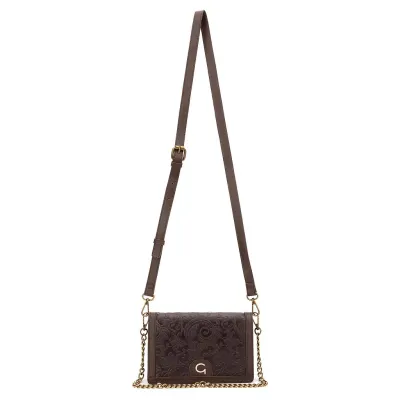 Cartera Bandolera Mujer Chocolate Con Cadena Gacel