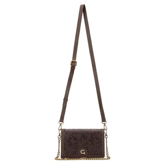 Cartera Bandolera Mujer Chocolate Con Cadena Gacel