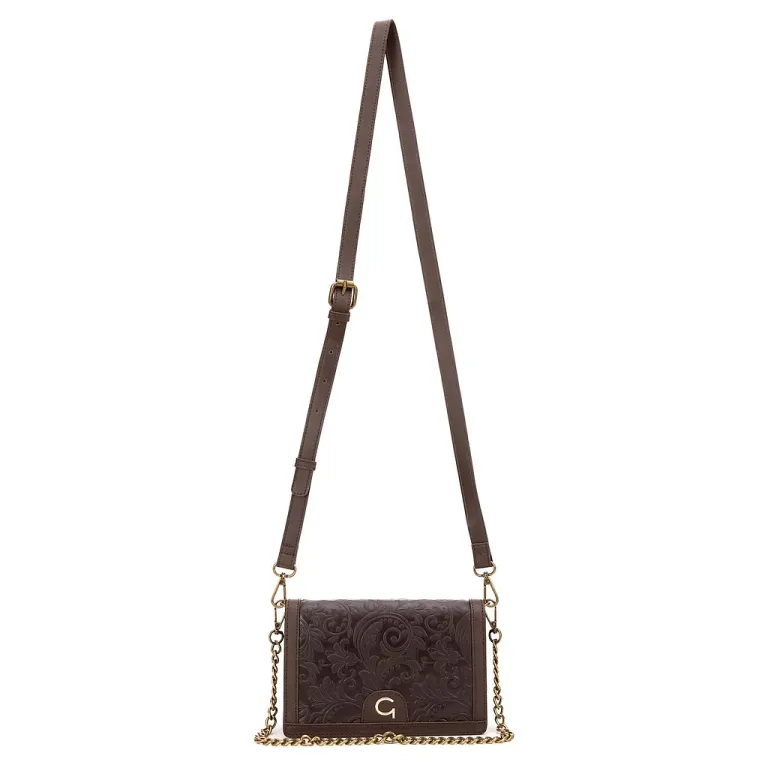Cartera Bandolera Mujer Chocolate Con Cadena Gacel