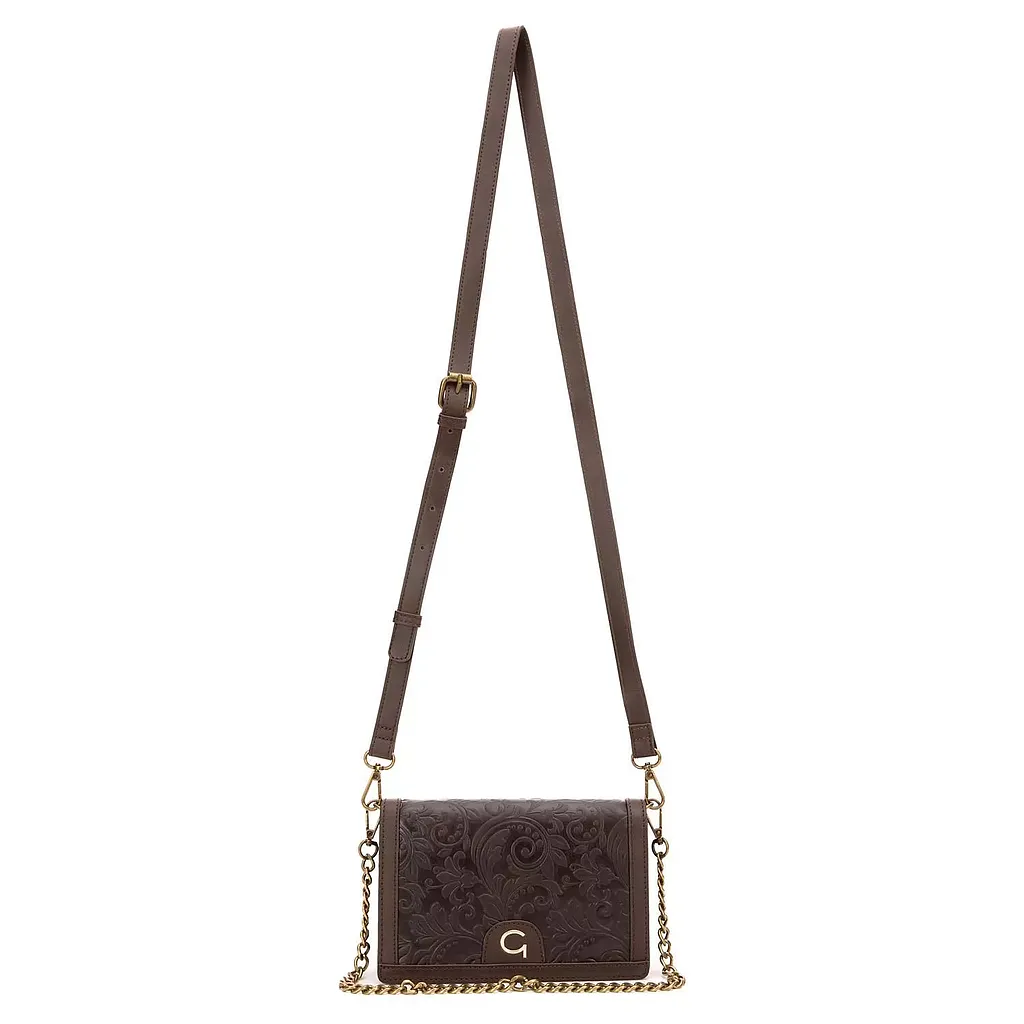 Cartera Bandolera Mujer Chocolate Con Cadena Gacel