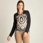 Polera Lanilla Negra Estampada Escote V Ldp