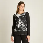 Polera Negra Manga Larga con Estampado Frontal y Aplicaciones Ldp