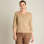 Polera Camel Manga Larga Roll Up con Cuello V Ldp