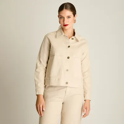 Chaqueta Abotonada Crudo con Bolsillos Ldp