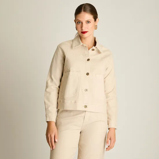 Chaqueta Abotonada Crudo con Bolsillos Ldp