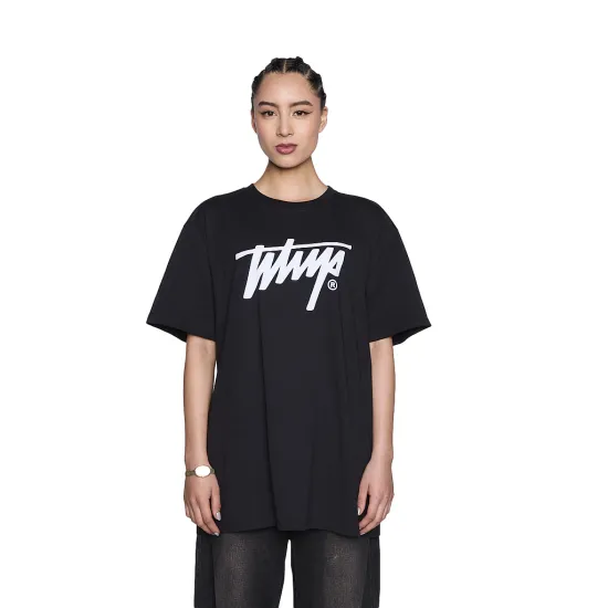 Polera Hombre Negra Oversize Logo Frontal Whatup