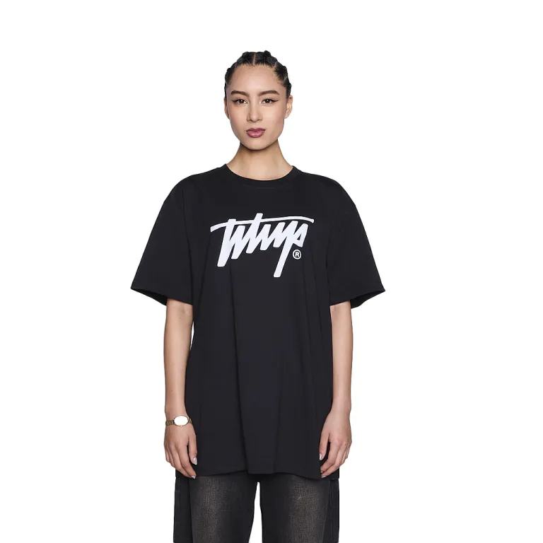 Polera Hombre Negra Oversize Logo Frontal Whatup