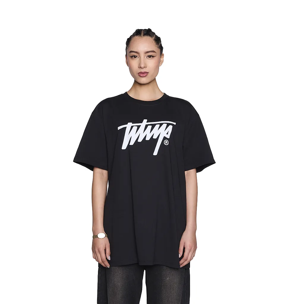 Polera Hombre Negra Oversize Logo Frontal Whatup