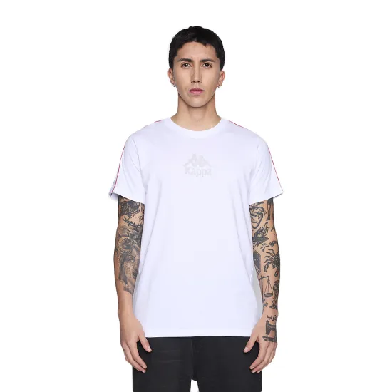 Polera Kappa Hombre Banda White Logo Front Grey