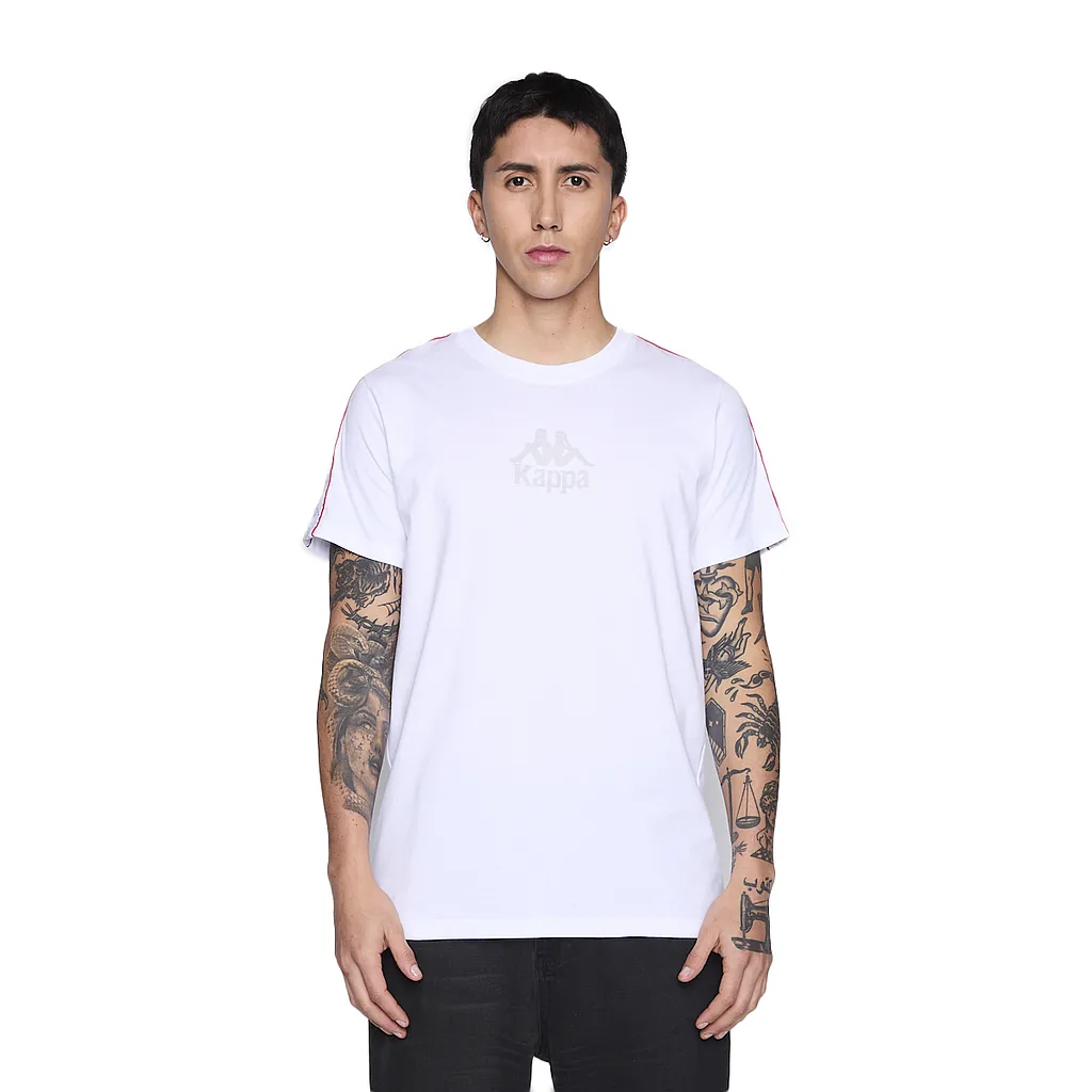 Polera Kappa Hombre Banda White Logo Front Grey