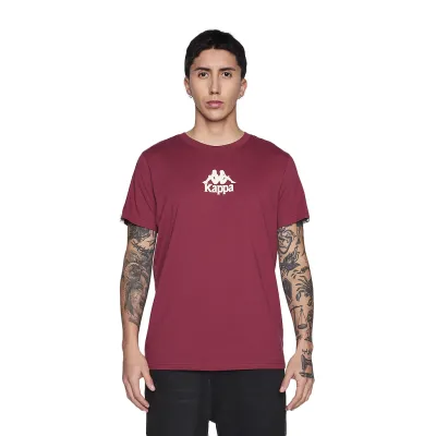 Polera Kappa Hombre Banda Burgundy Logo Front White