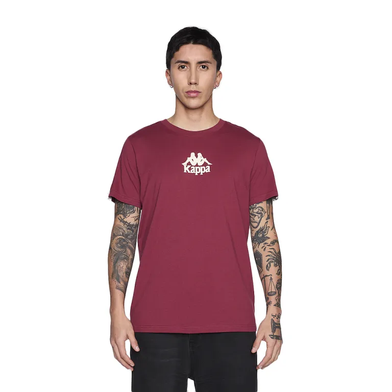 Polera Kappa Hombre Banda Burgundy Logo Front White