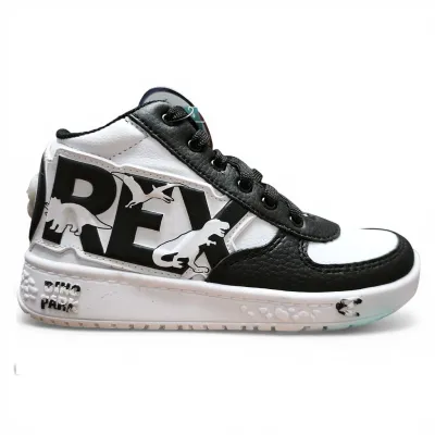 Zapatilla Niño DR128 Caña Alta Blanco Negro Dino Park