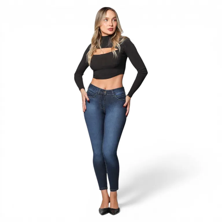 Jeans Mujer Medio Pitillo Kristen Azul Mohicano