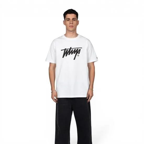 Polera Oversize Hombre Blanca Logo Grande Frontal Whatup