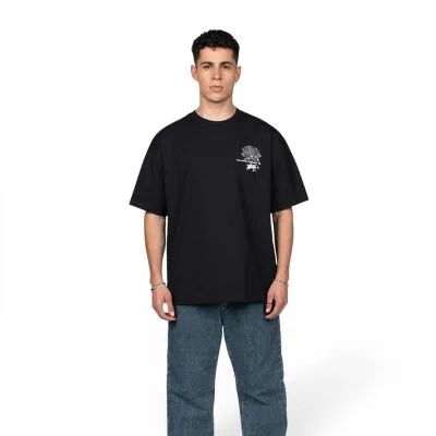 Polera Oversize Hombre Negra Logo Rosa Estampado Whatup