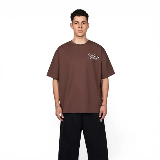 Polera Oversize Hombre Café Logo Minimal Whatup