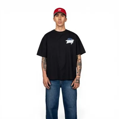 Polera Oversize Hombre Negra Estampa Pecho Whatup