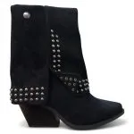 Botin Mujer Negro Tachas Microfibra Taco Medio Poeme