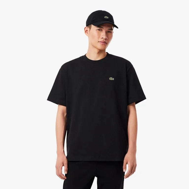 Polera Hombre Algodón Grueso Negra Logo Lacoste
