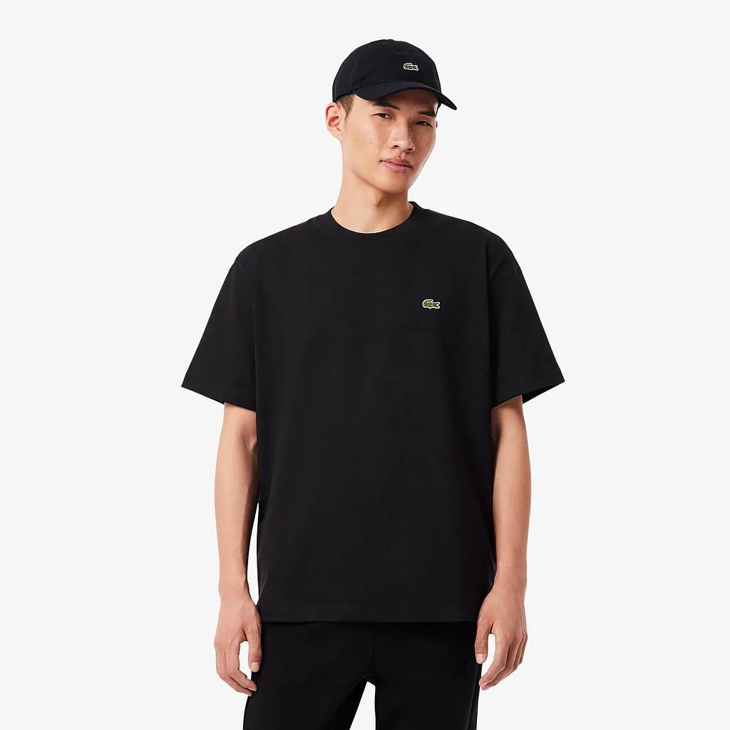 Polera Hombre Algodón Grueso Negra Logo Lacoste