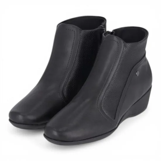 Botin Mujer Plataforma Negro Napa Pontilhado Comfort Piccadilly - Imagen 2