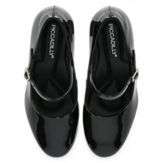Zapato Mujer Taco Alto Charol Negro Piccadilly - Imagen 4