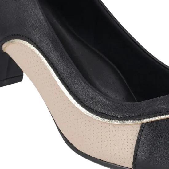Zapato Mujer Taco Medio Negro Beige Elegante Piccadilly - Imagen 2