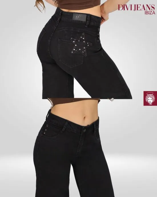 Jeans Mujer Cala Vadella Wide Leg Black Divi - Imagen 2