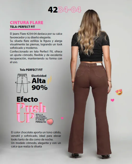 Jeans Elle Cafe Cintura Flare Mohicano - Imagen 2