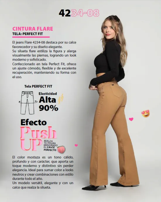 Jeans Elle Cafe Claro Cintura Flare Mohicano - Imagen 2