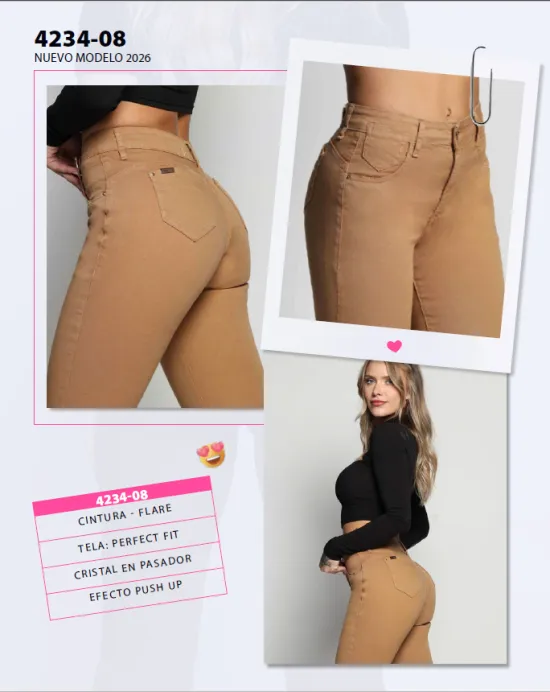 Jeans Elle Cafe Claro Cintura Flare Mohicano - Imagen 3