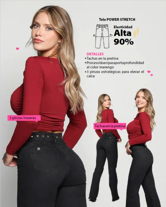 Jeans Hannah Negro Cintura Oxford Mohicano - Imagen 4