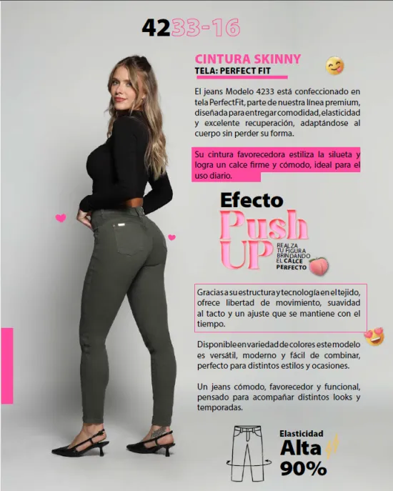 Jeans Jemm Verde Skinny Tobillo Mohicano - Imagen 2