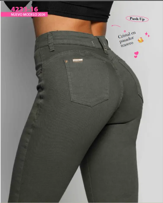 Jeans Jemm Verde Skinny Tobillo Mohicano - Imagen 3