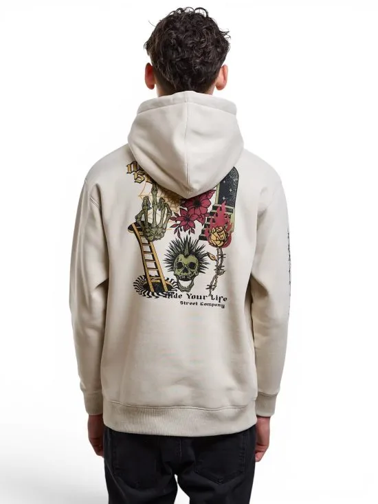 Poleron Juvenil Canguro Skull Ride Beige Maui - Imagen 2