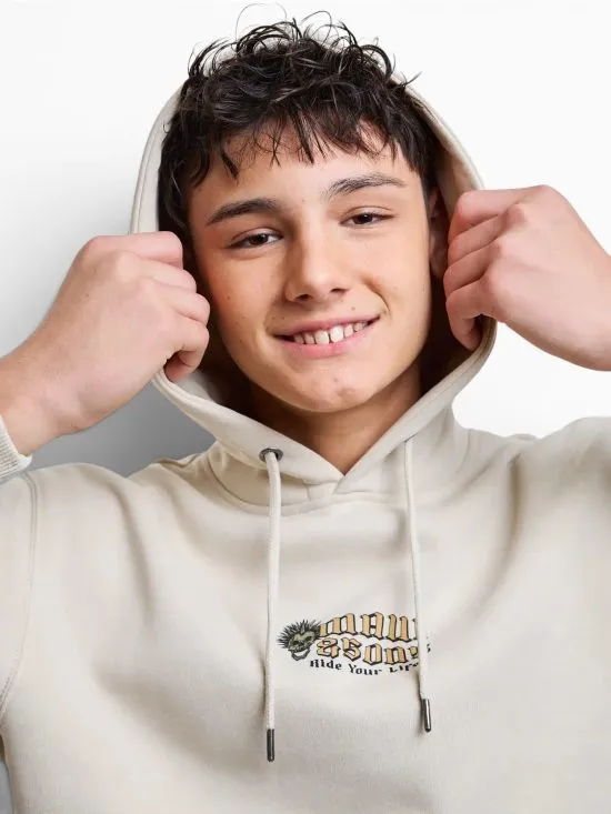 Poleron Juvenil Canguro Skull Ride Beige Maui - Imagen 4