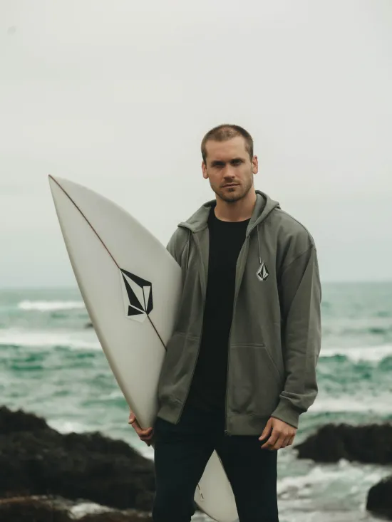 Poleron Hombre Full Zipper Softlayer Verde Volcom - Imagen 2